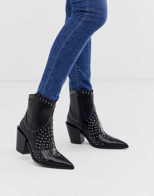 black pointed studded boots