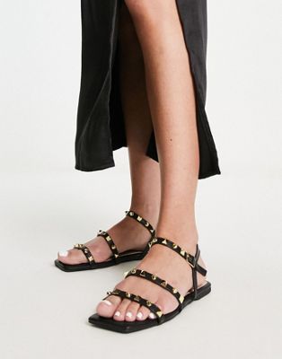 Truffle Collection studded strappy flat sandals in black