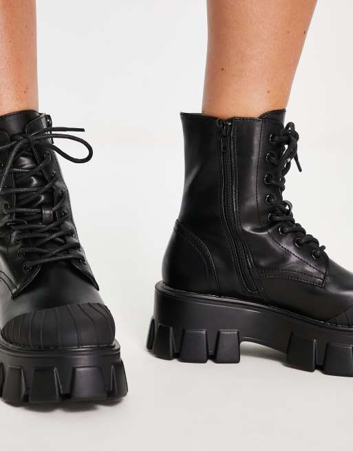 Atlas platform biker boot in black faux leather online