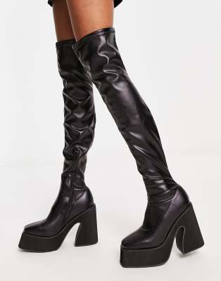 Truffle Collection super chunky platform over the knee boots in black faux leather