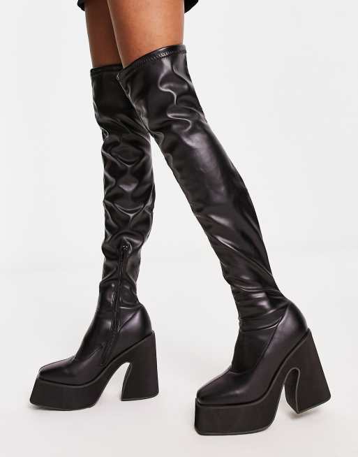 Truffle Collection super chunky platform over the knee boots in black ...