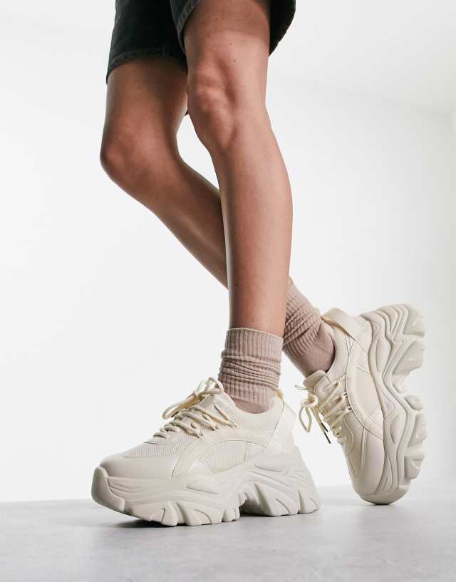 Truffle Collection super chunky sporty lace up sneakers in beige