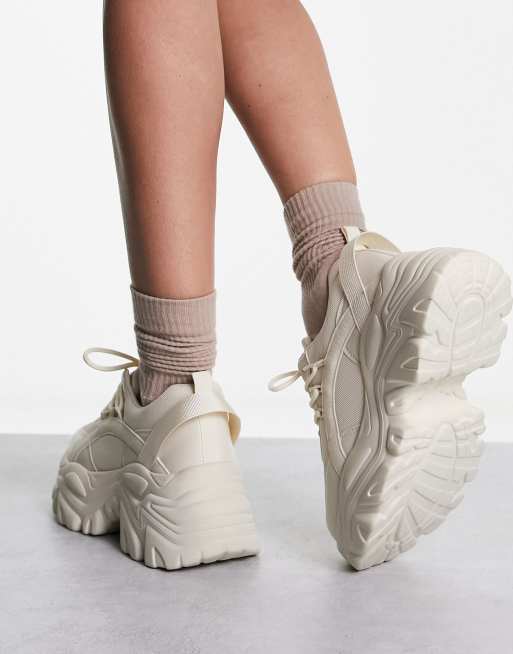 Kontrakt Officer lade Truffle Collection super chunky sporty lace up sneakers in beige | ASOS