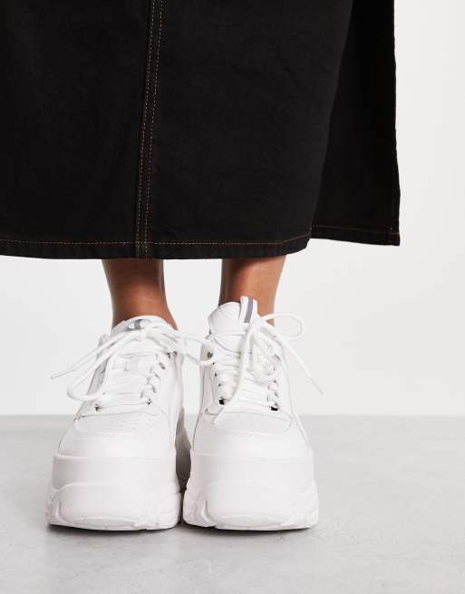 Truffle Collection super flatform lace up sneakers in white