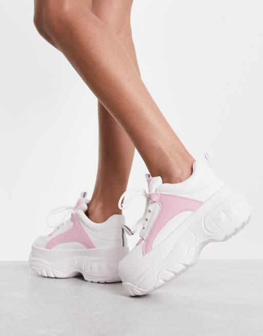 Truffle Collection super flatform lace up trainers in pink