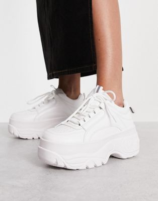 Truffle Collection super flatform lace up trainers in white