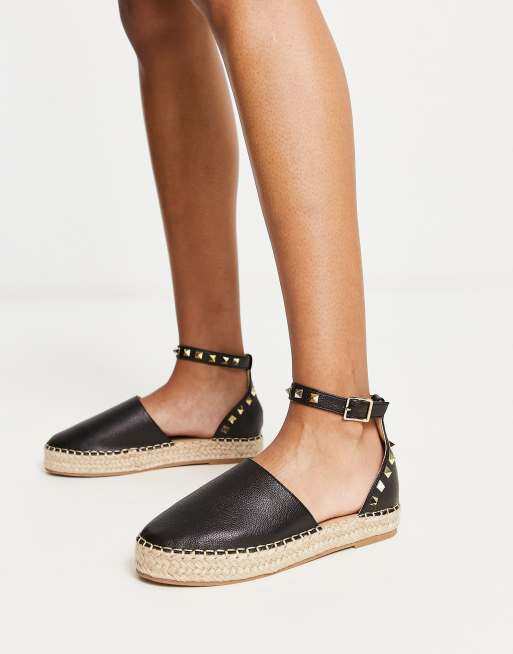 Truffle Collection – Svarta espadrillos med nitar och ankelrem, 4 av 4