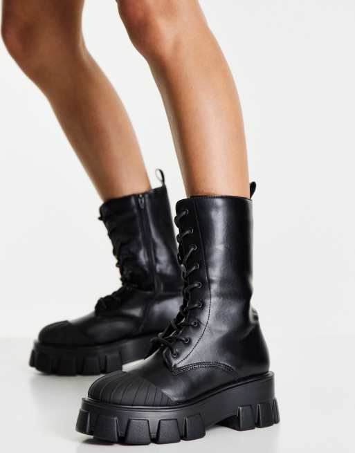 Truffle Collection – Svarta grova boots med snörning och mycket grov sula, 4 av 4