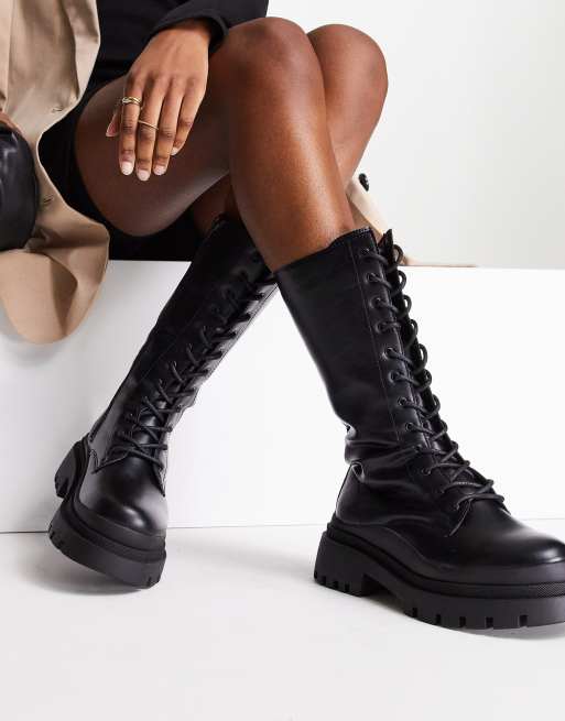 Truffle Collection – Svarta vida boots med grov sula och snörning, 3 av 4