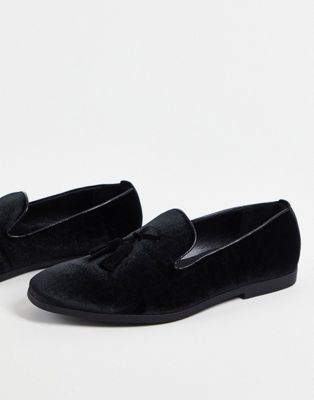 Truffle Collection tassel slipper shoes in black velvet