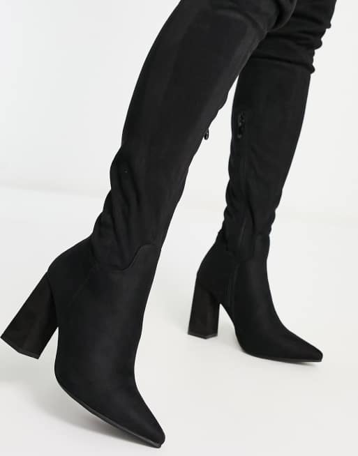 Truffle Collection thigh high heeled boots in black