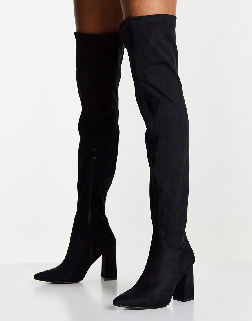 TRUFFLE COLLECTION THIGH HIGH HEELED BOOTS IN BLACK,BERNIE32