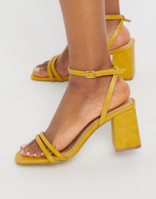 Truffle Collection thin strap mid heeled square toe sandals in ochre