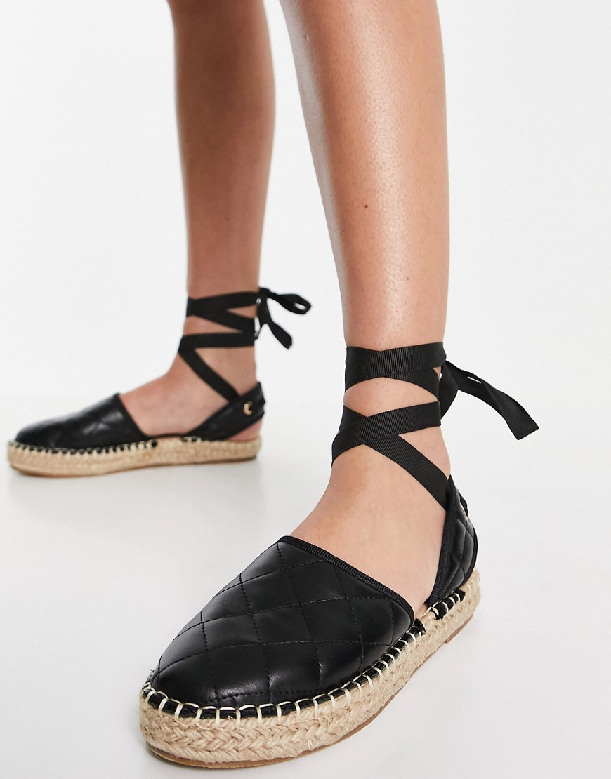 Truffle Collection Tie Leg Espadrille Shoes In Black