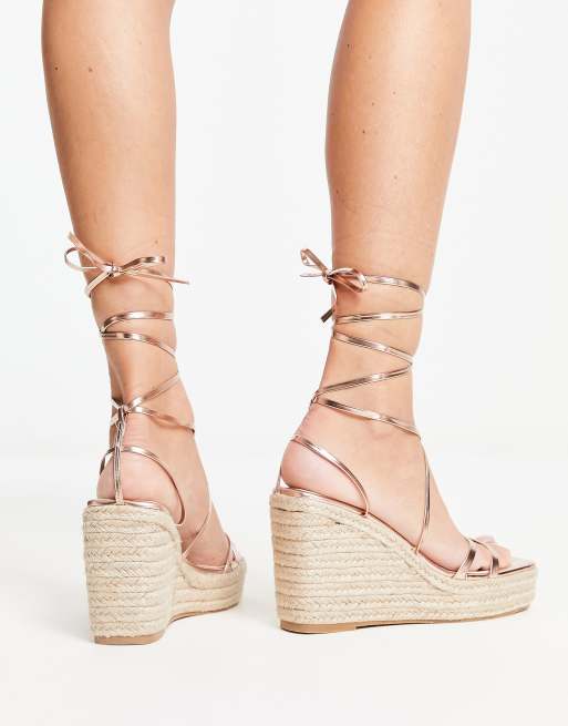 Rose gold best sale lace up wedges