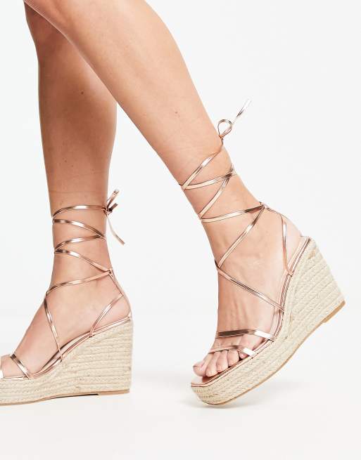 Gold lace up clearance wedges