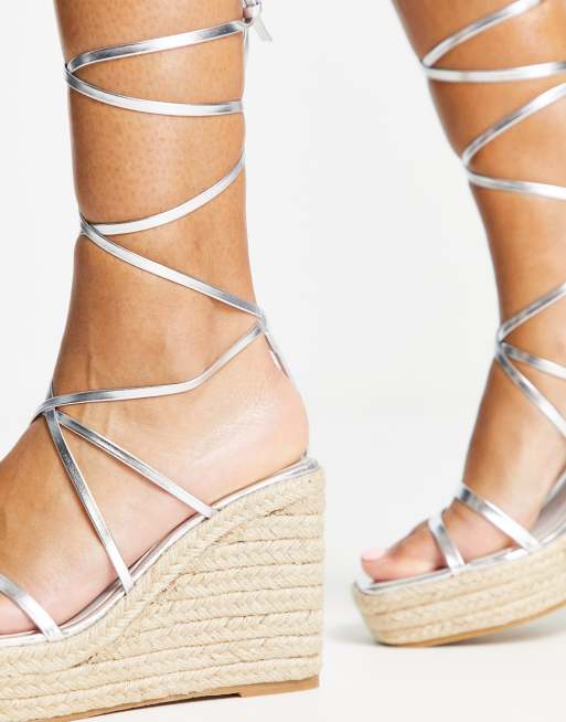 Silver hot sale espadrille wedges