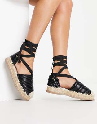 Truffle Collection tie leg espadrilles in black