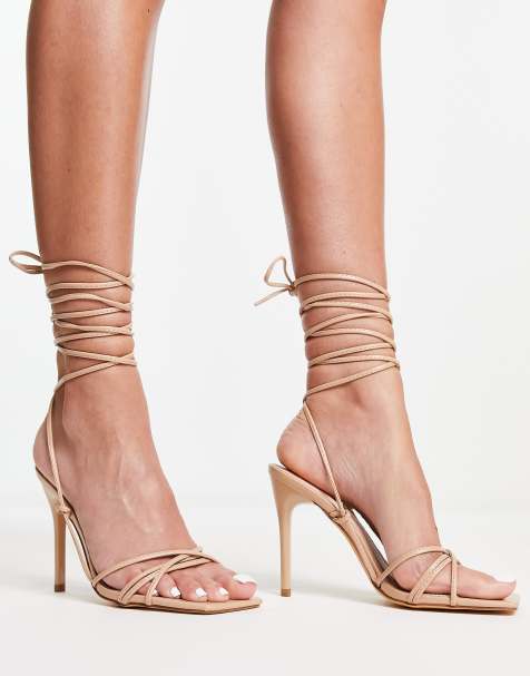 Truffle Collection Nude Crossover Ankle Strap Low Heel Sandals - UK 3