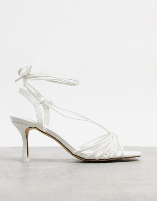 Truffle Collection tie leg strappy heeled sandals in white