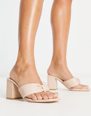 Truffle Collection toe post heeled mules in beige