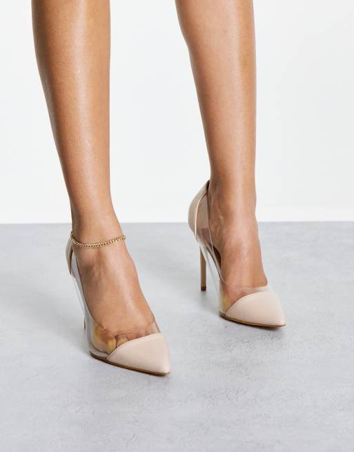 Truffle Collection – Transparente Schuhe mit spitzer Zehenpartie, Absatz und weiter Passform, in Beige, 4 von 4