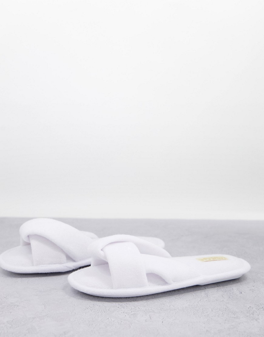 Truffle Collection twist towelling slippers in white
