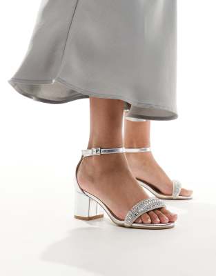 Truffle Collection - Verzierte Riemchensandalen in Silber mit Blockabsatz