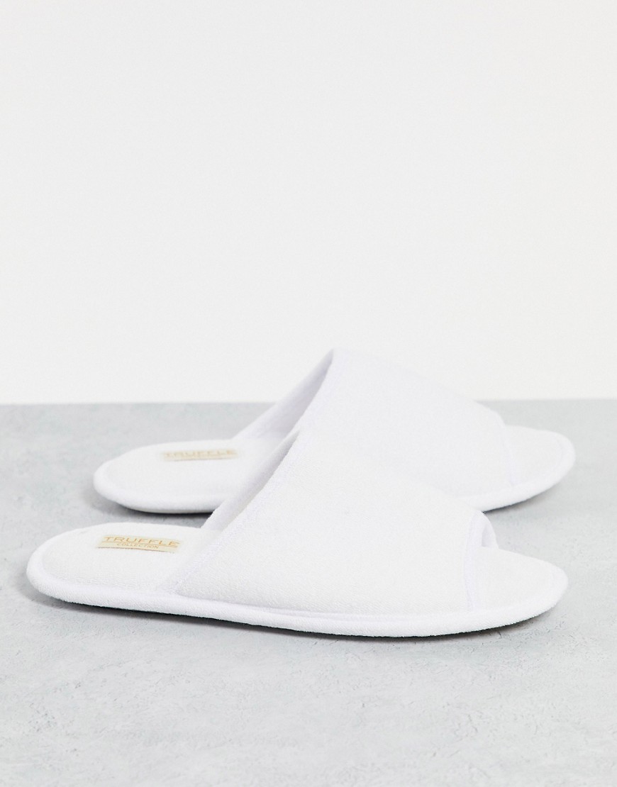 Truffle Collection waffle slide slippers in white