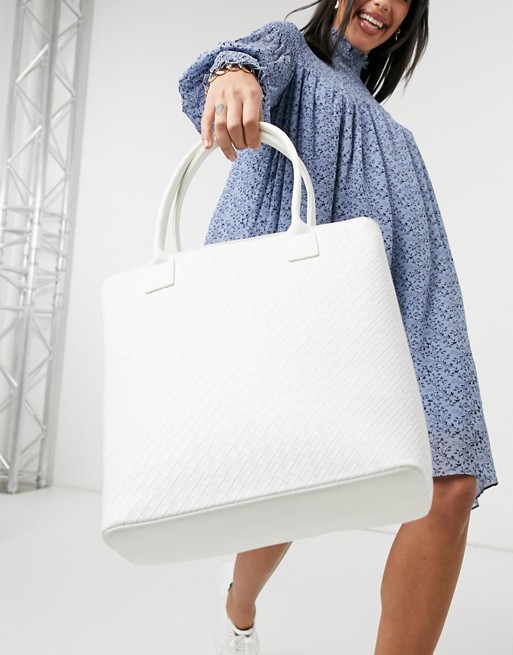 Truffle Collection weave tote bag in white