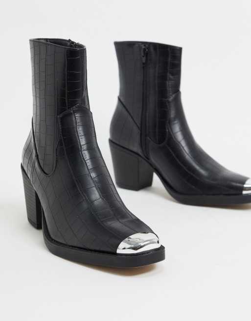 Truffle Collection western mid heel ankle boots in black | ASOS