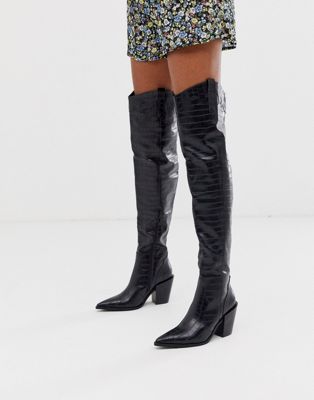 black over the knee cowboy boots