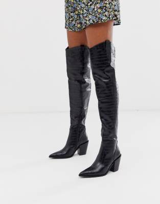 black croc knee high boots