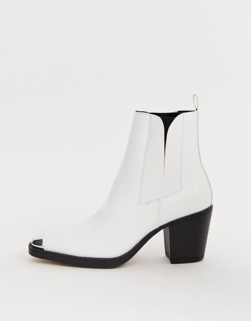 Truffle Collection western toe cap boots in white, 2 of 4