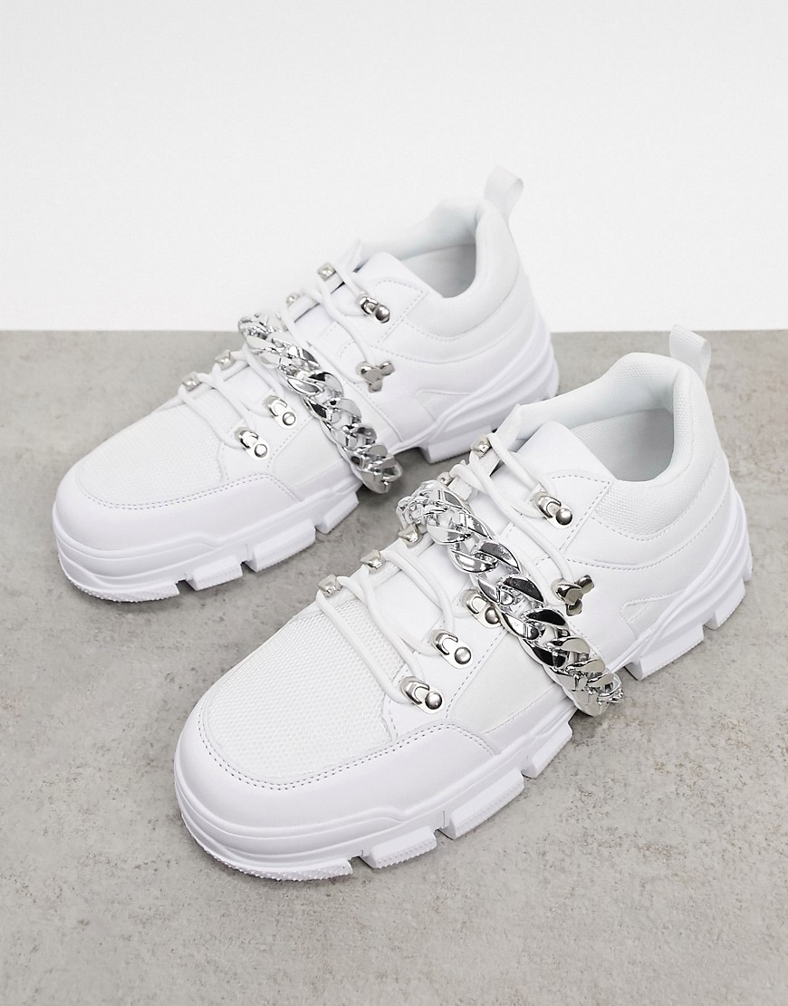 Truffle Collection white chunky trainer with removable chain detail