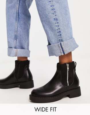 Truffle Collection Wide Fit - Ankle-Boots in Schwarz mit in weiter Passform und seitlichem Reißverschluss