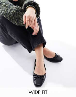 Truffle Collection Wide Fit - Ballerinas in Schwarz mit Schleifendetail