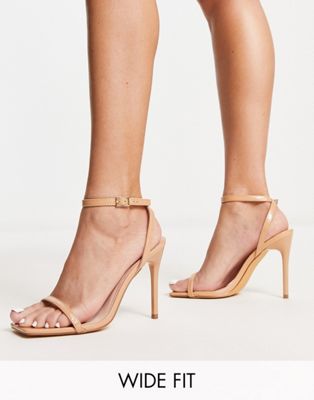 Truffle Collection Wide Fit Barely There Heeled Sandals In Beige-neutral