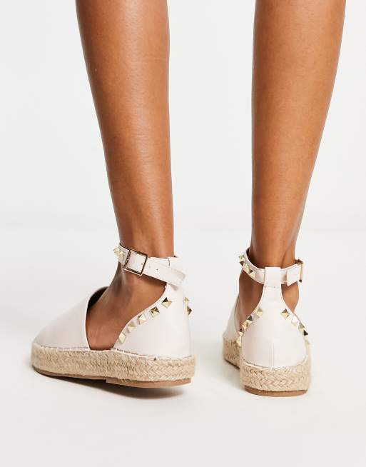 Truffle Collection Wide Fit - Beige espadriller med ankelremme med nitter, 2 af 4