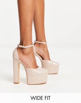 Truffle Collection Wide Fit – Beżowe buty na platformach i wysokich obcasach z kwadratowymi noskami