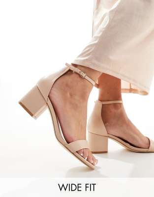 Truffle Collection Truffle Collection wide fit block heel sandal in beige-Neutral