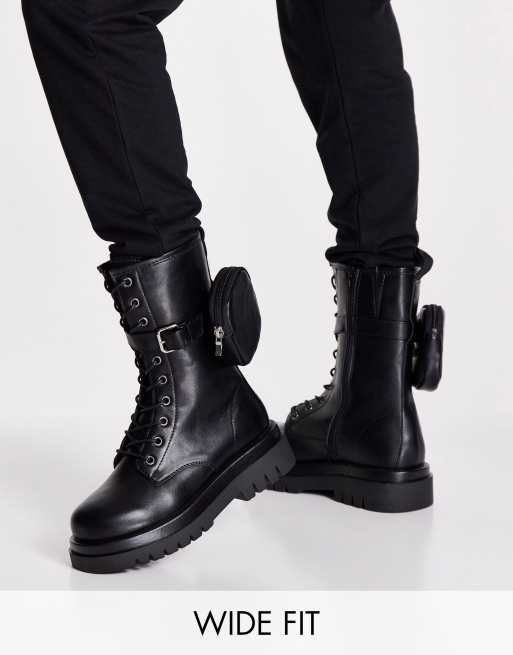 Truffle Collection Wide Fit - Bottes de motard chunky matelassées - Noir 