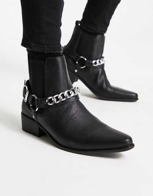 Black Faux Leather With Chain Details