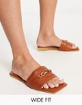 [Truffle Collection] Truffle Collection Wide Fit chain loafer sliders in tan croc-Brown 36 TAN
