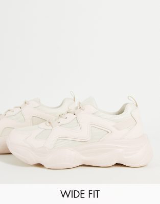 TRUFFLE COLLECTION WIDE FIT CHUNKY BUBBLE SOLE SNEAKERS IN SAND-NEUTRAL