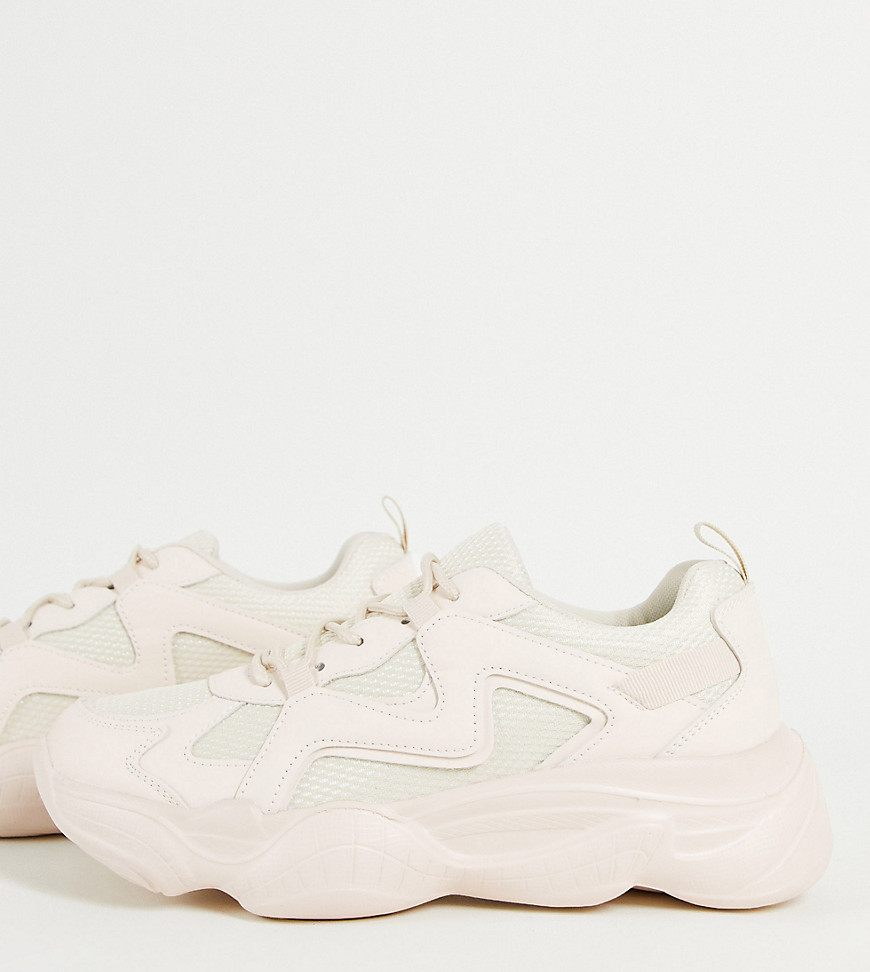 TRUFFLE COLLECTION WIDE FIT CHUNKY BUBBLE SOLE SNEAKERS IN SAND-NEUTRAL