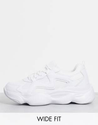 Truffle Collection wide fit chunky bubble sole trainers in white | ASOS