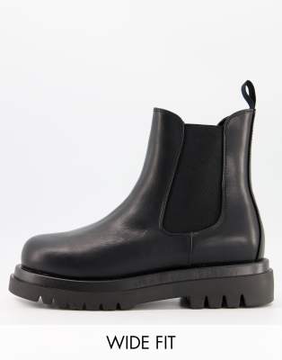 Truffle Collection Wide Fit Chunky Minimal Chelsea Boots In Black Faux ...