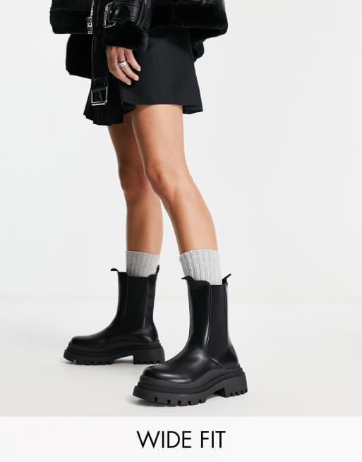 Truffle Collection wide fit chunky chelsea boots in black