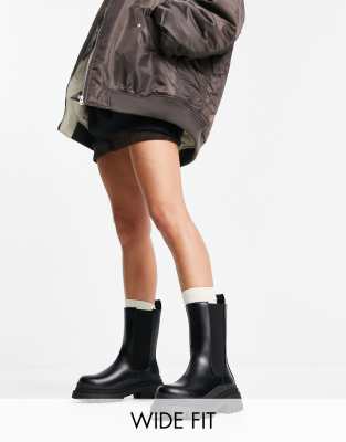 Truffle Collection wide fit chunky chelsea boots in black